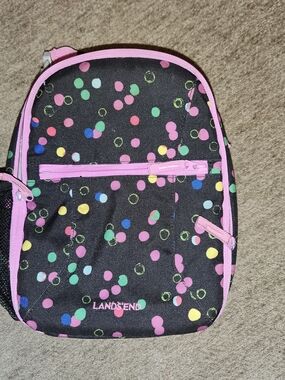 Lands' End Kids' Black Confetti Dot Lunch Box with Pink Trim